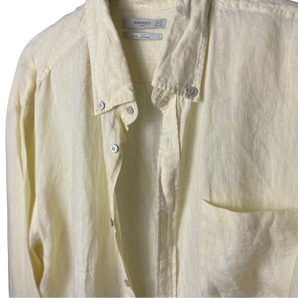 Mango 100% Linen Button Down Shirt, Butter Yellow, Casual, Weekend, Resort, XL - Picture 9 of 11
